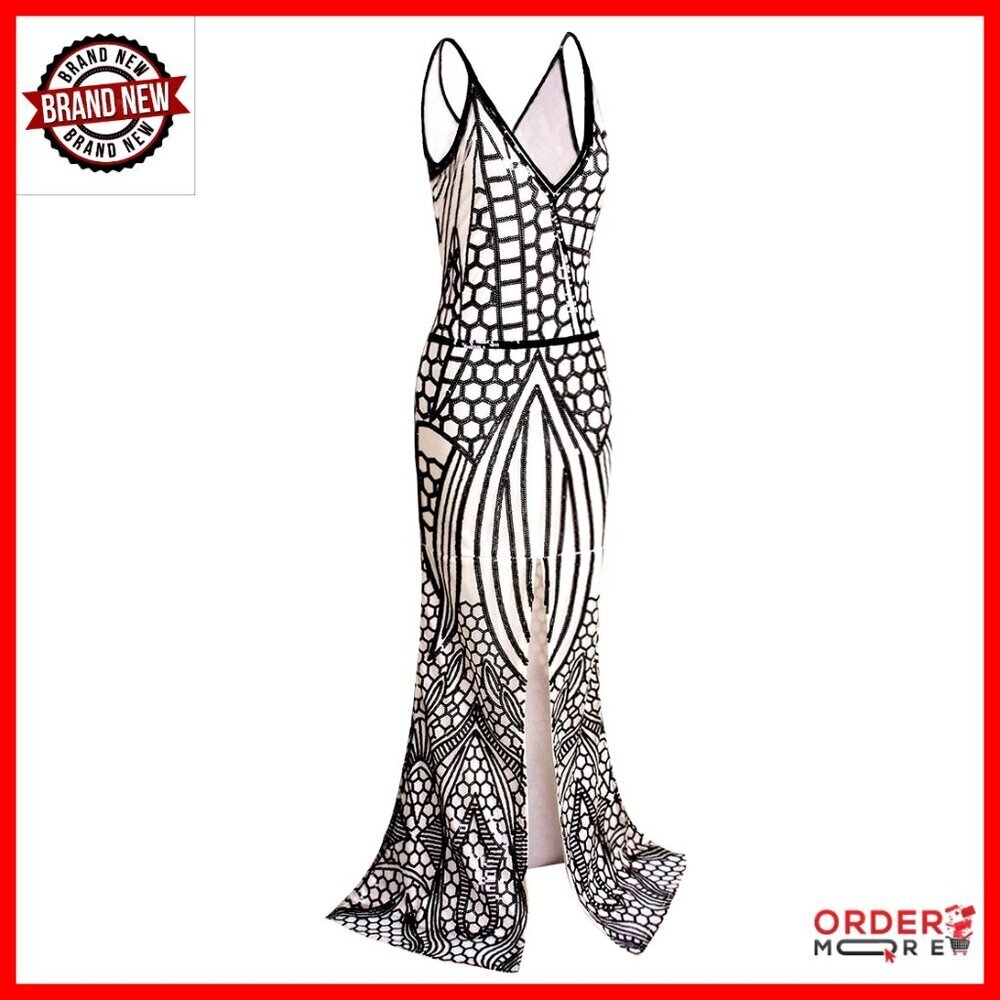 Long Sequin Mermaid Prom Dress Deep V Neck High Slit Evening Gown